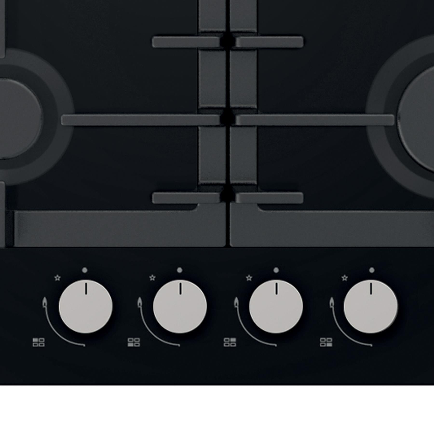 STATESMAN - 60cm 4 Zone Gas Glass Hob - Black - GH160GB - Kitchenary