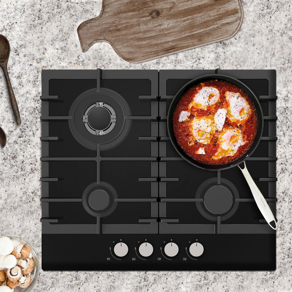 STATESMAN - 60cm 4 Zone Gas Glass Hob - Black - GH160GB - Kitchenary