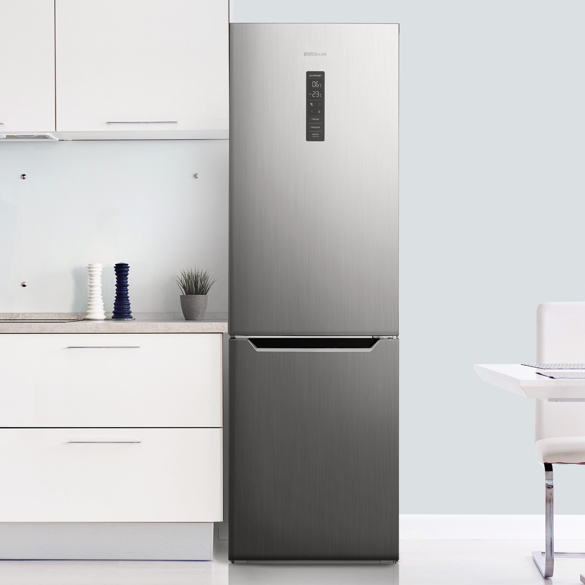 STATESMAN - 60cm 60/40 Total No Frost Fridge Freezer with LED Display - Inox - TNF1860XE - Kitchenary