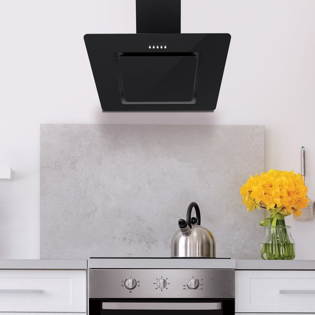 STATESMAN - 60cm Angled Chimney Cooker Hood - Black Glass - ACH160BL - Kitchenary