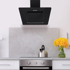 STATESMAN - 60cm Angled Chimney Cooker Hood - Black Glass - ACH160BL - Kitchenary