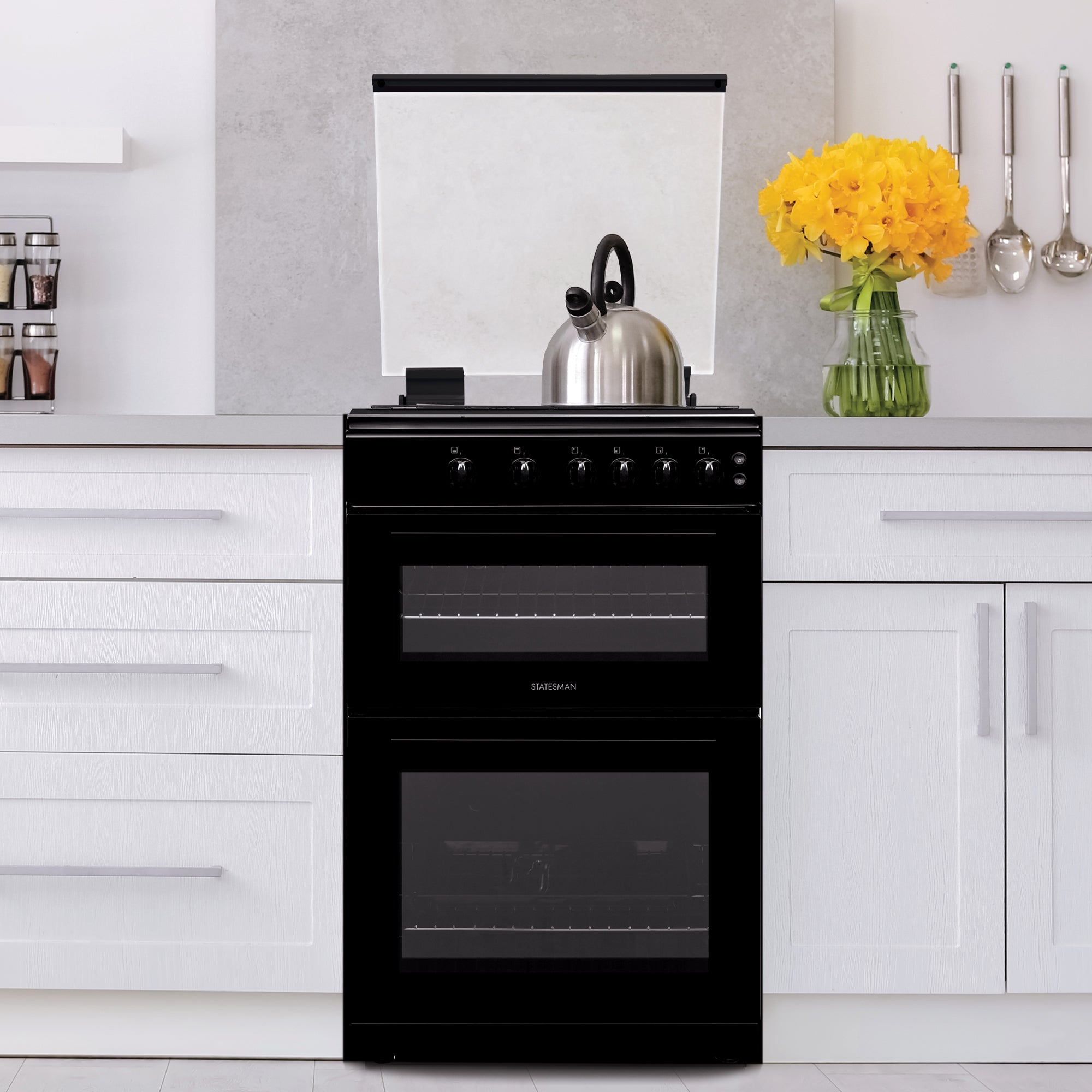 STATESMAN - 60cm Double Oven, Lidded, Gas - Black - GDL60B - Kitchenary