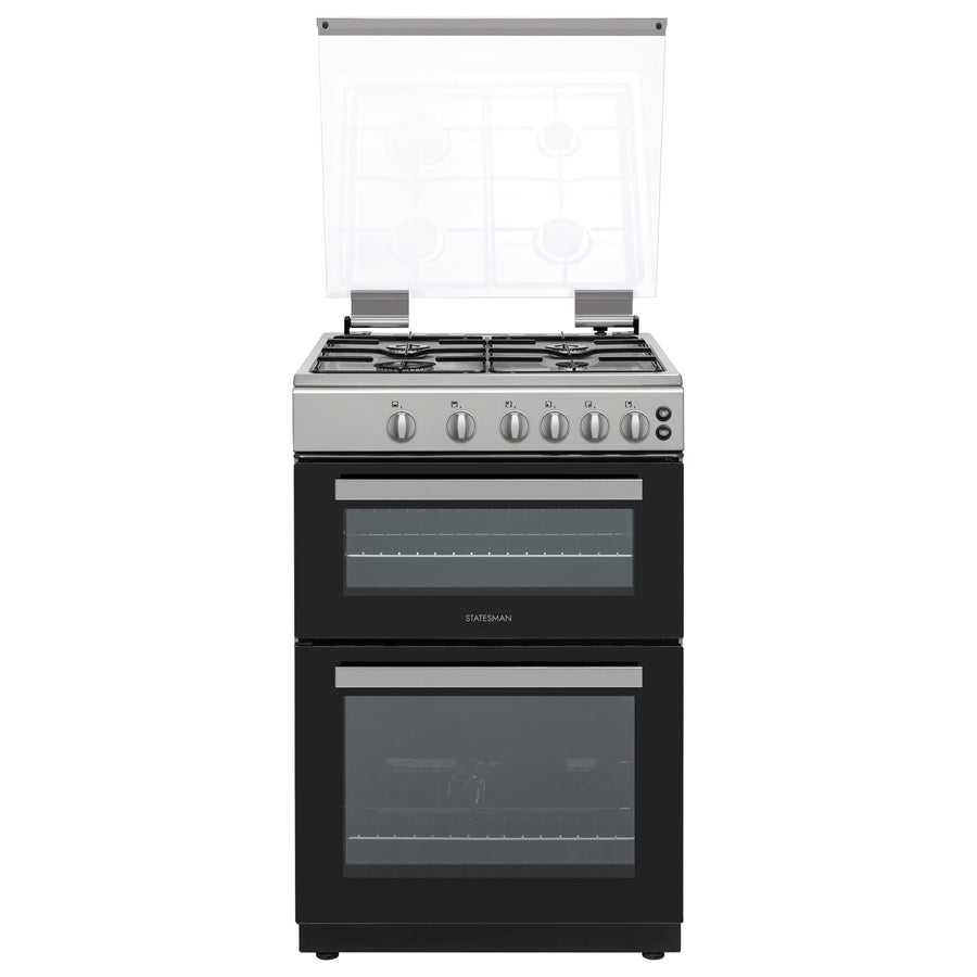 STATESMAN - 60cm Double Oven, Lidded, Gas - Silver - GDL60S - Kitchenary