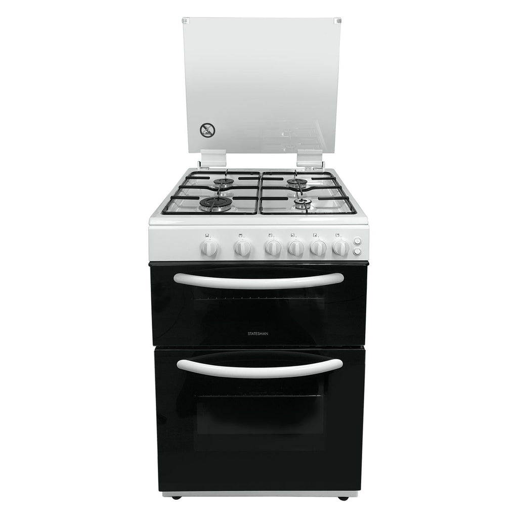 STATESMAN - 60cm Double Oven, Lidded, Gas - White - GDL60W2 - Kitchenary