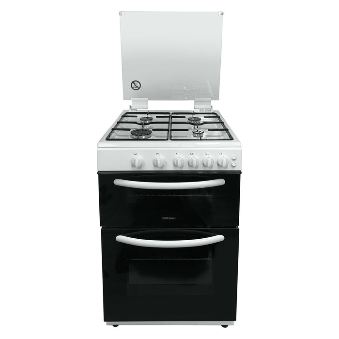 STATESMAN - 60cm Double Oven, Lidded, Gas - White - GDL60W2 - Kitchenary