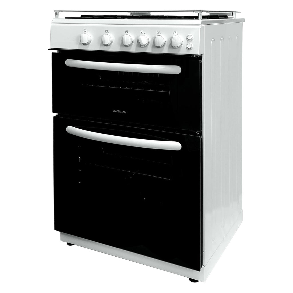STATESMAN - 60cm Double Oven, Lidded, Gas - White - GDL60W2 - Kitchenary