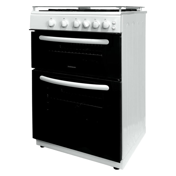 STATESMAN - 60cm Double Oven, Lidded, Gas - White - GDL60W2 - Kitchenary
