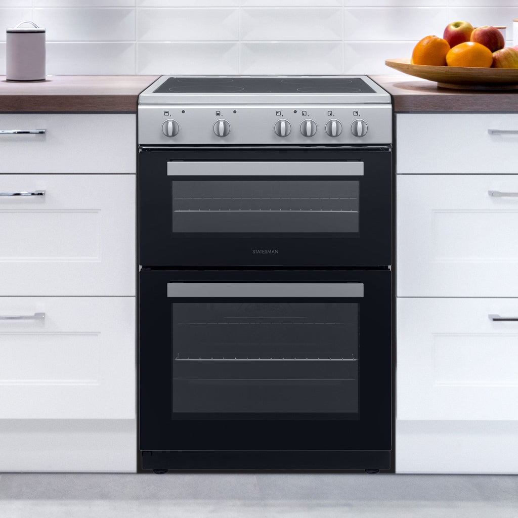STATESMAN - 60cm Electric Double Oven, Ceramic - Silver - EDC60S2 - Kitchenary