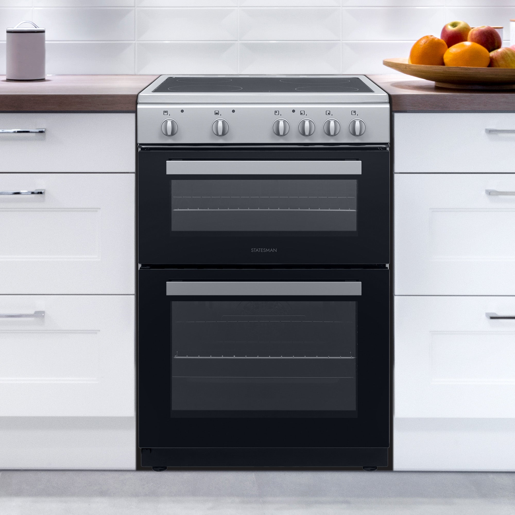 STATESMAN - 60cm Electric Double Oven, Ceramic - Silver - EDC60S2 - Kitchenary