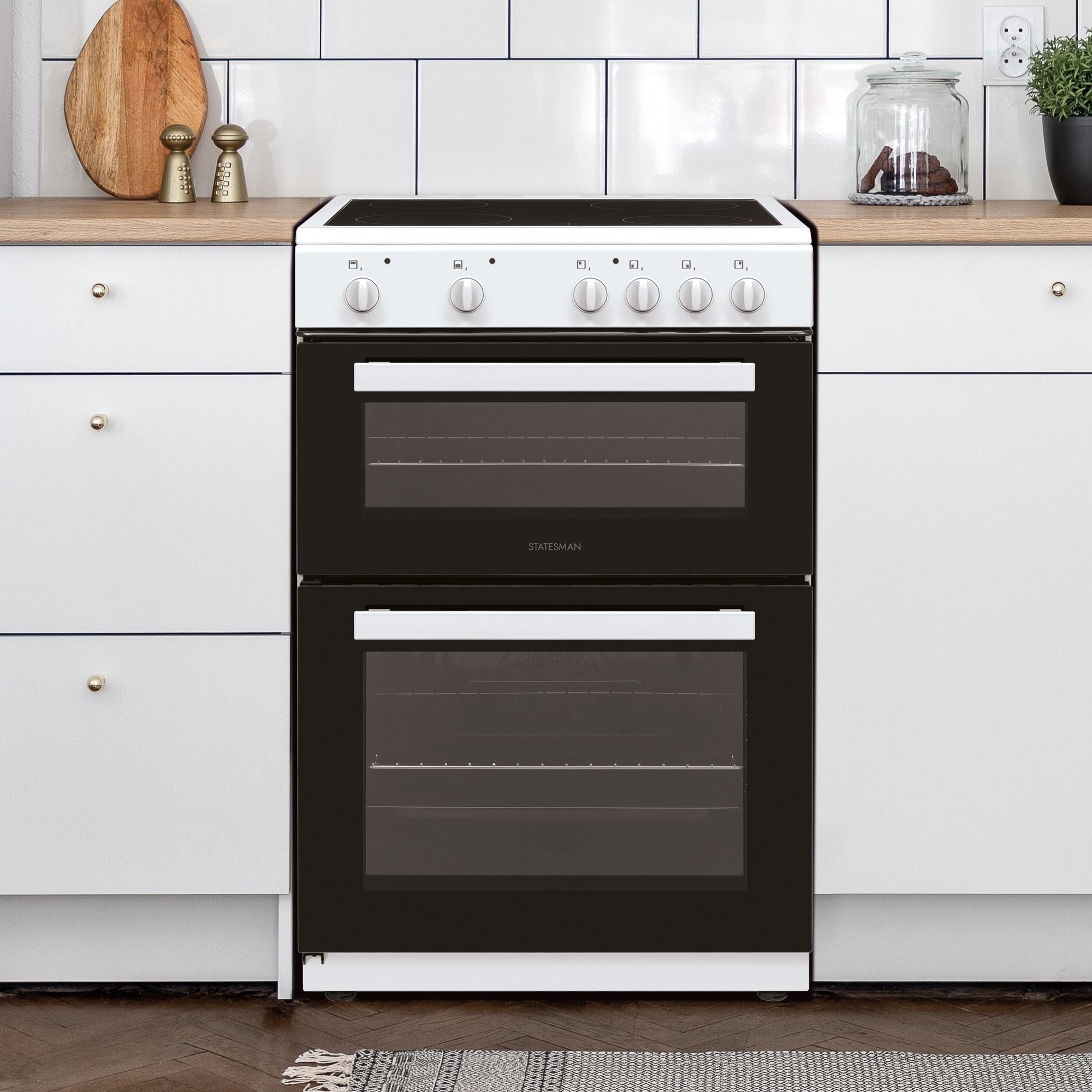 STATESMAN - 60cm Electric Double Oven, Ceramic - White - EDC60W2 - Kitchenary