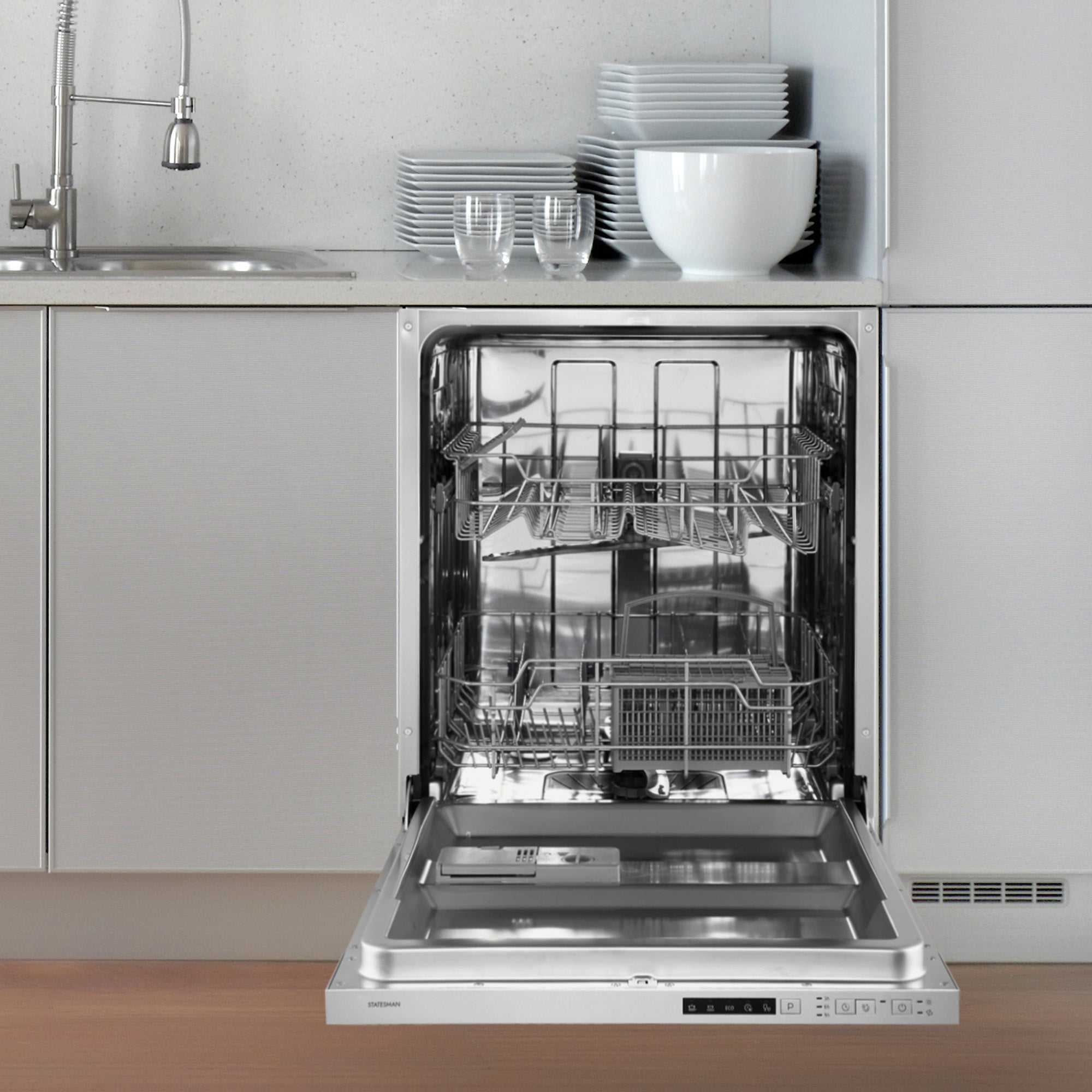 STATESMAN - 60cm Integrated 14 Place Dishwasher - White - BDW6014 - Kitchenary