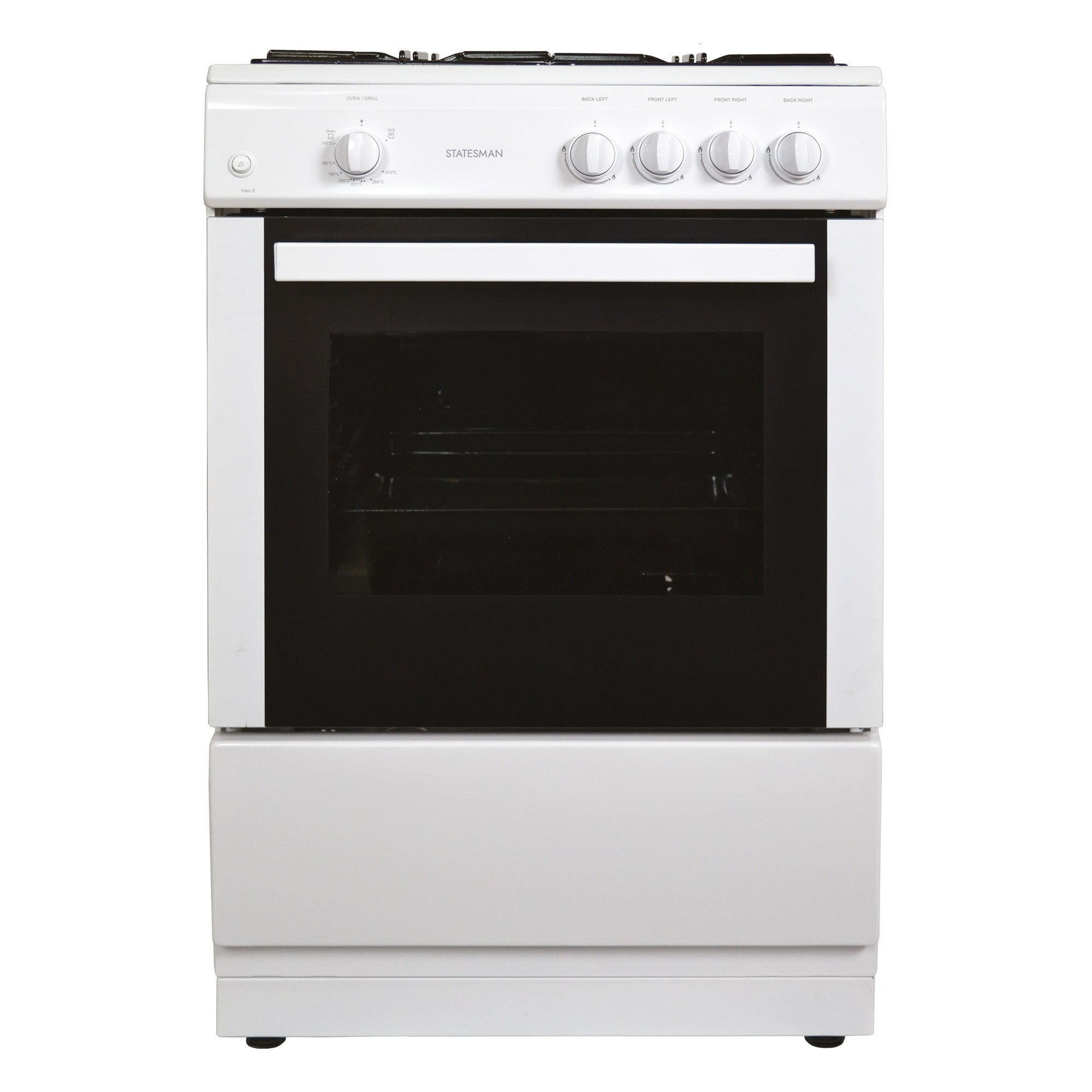 STATESMAN - 60cm Single Cavity Gas Cooker White - MAXI60GSF - Kitchenary