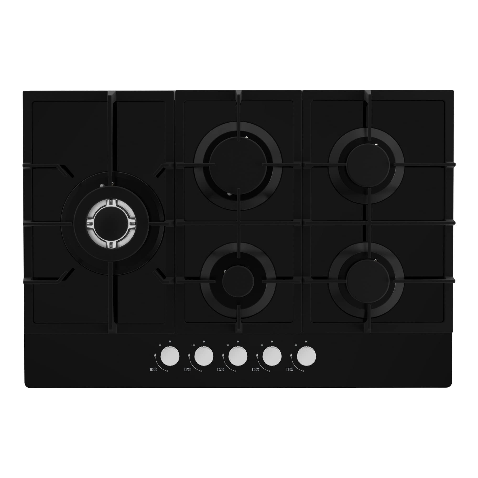 STATESMAN - 75cm 5 Zone Gas Hob - Black Glass - GH175GB - Kitchenary