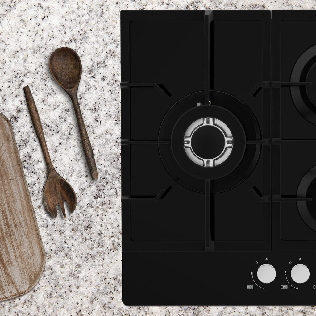 STATESMAN - 75cm 5 Zone Gas Hob - Black Glass - GH175GB - Kitchenary