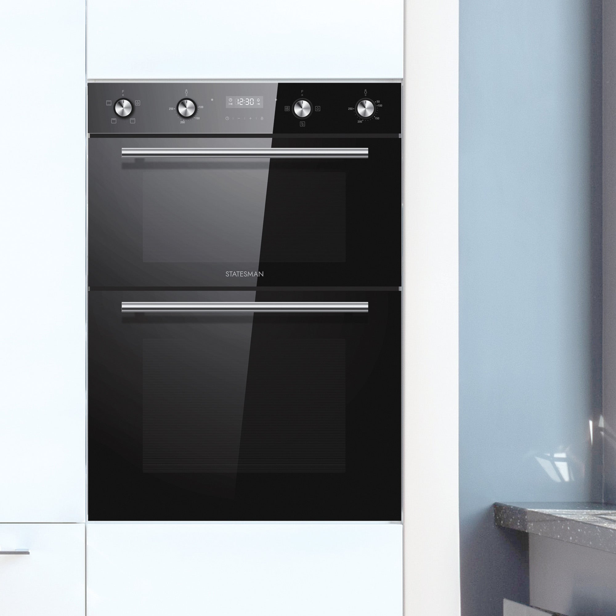 STATESMAN - 88cm 35/70L Built In Double Oven - Black - BDM373BL - Kitchenary