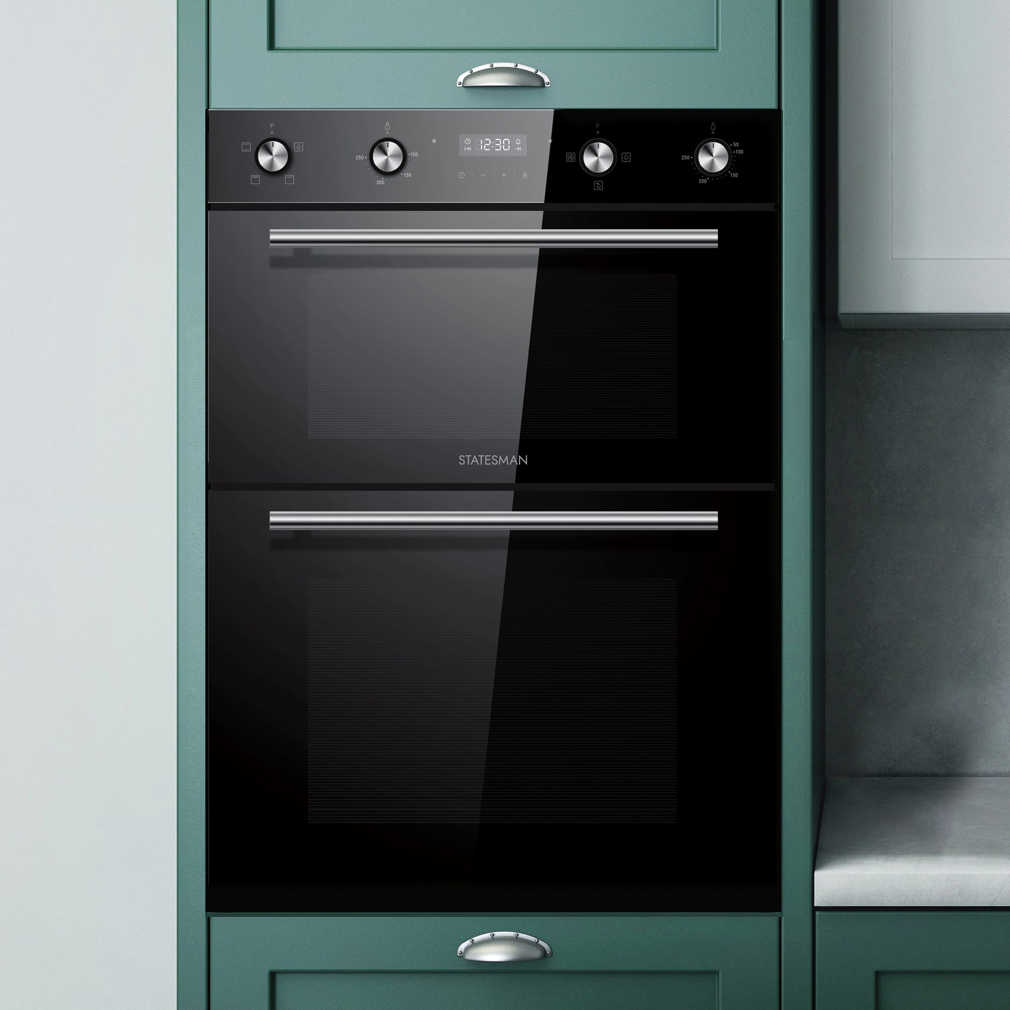 STATESMAN - 88cm 35/70L Built In Double Oven - Black - BDM373BL - Kitchenary