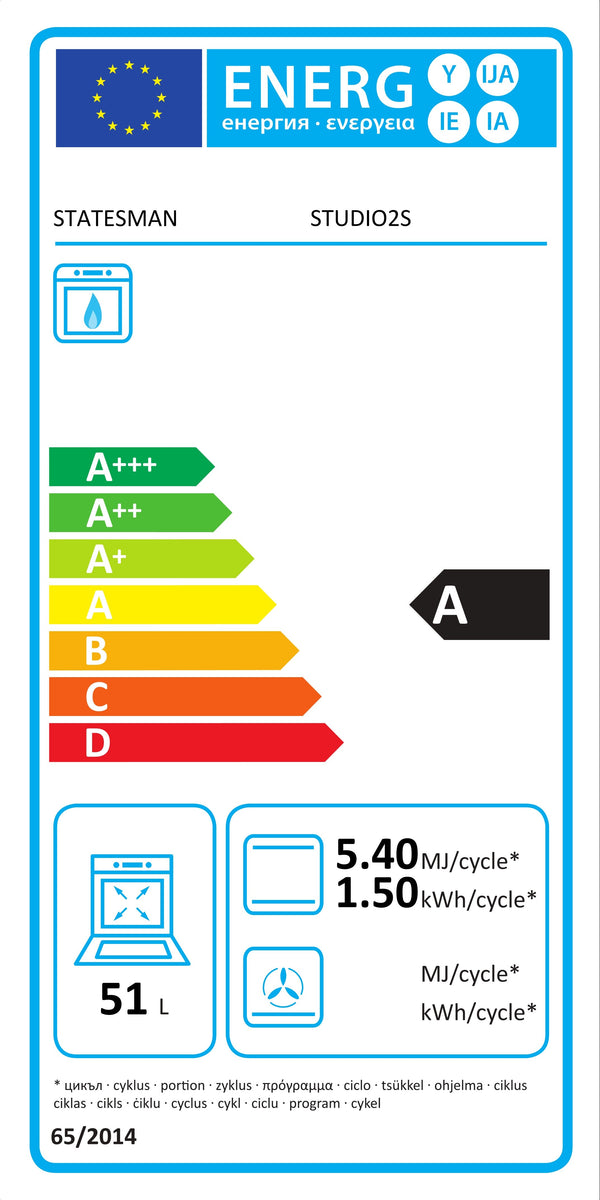 Energy label for STATESMAN STUDIO2 50cm Single Cavity Gas Cooker - White