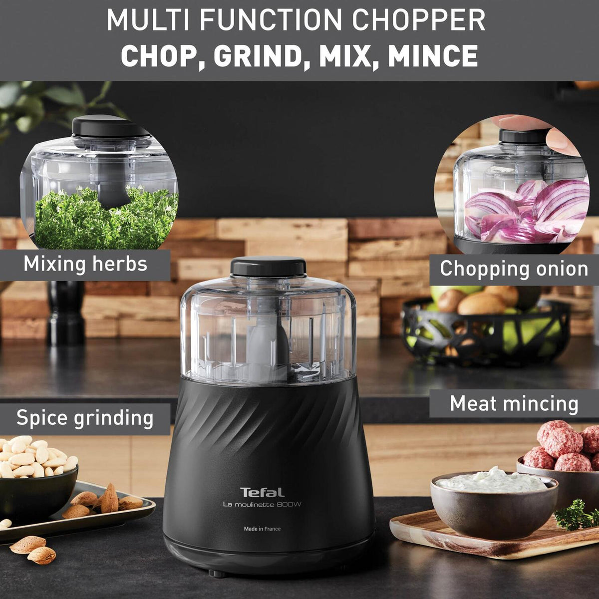 TEFAL - Eco Respect Moulinette Mini Chopper - Black - MB710840 - Kitchenary