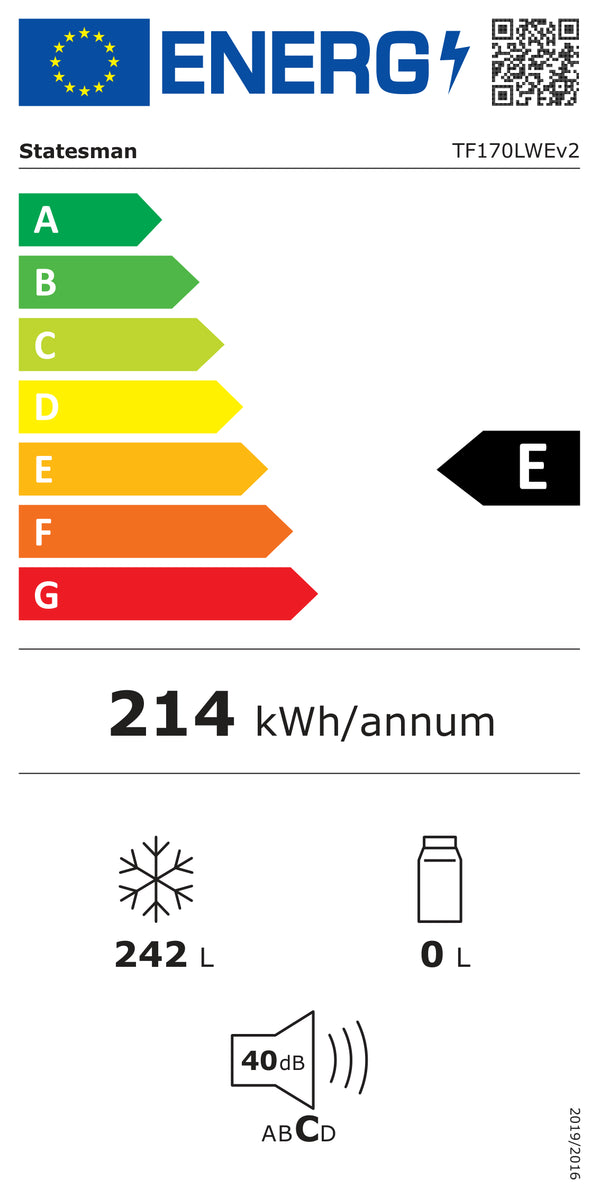 Energy label for STATESMAN TF170LWE 60cm Tall Freezer - White
