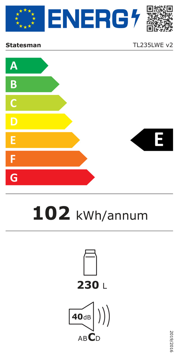 Energy label for STATESMAN TL235LWE 55cm Tall Larder Fridge - White