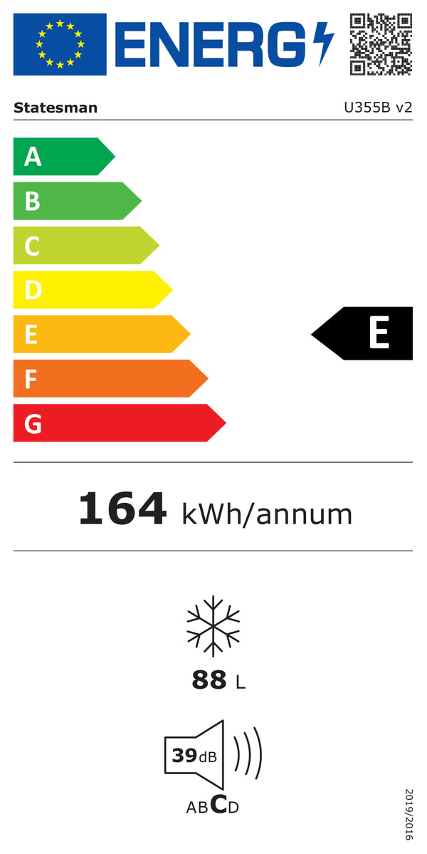 Energy label for STATESMAN U355B 55cm Under Counter Freezer - Black