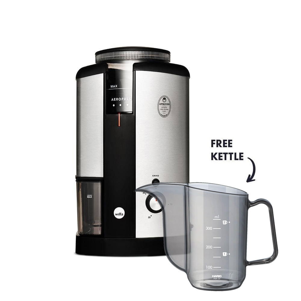 Wilfa Svart Coffee Grinder (Silver) + Hario Drip Kettle Air Bundle