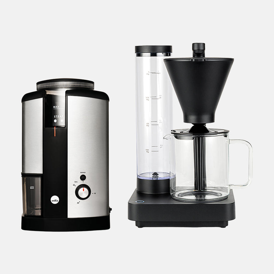 Wilfa Performance Compact Coffee Maker (Black) and Svart Coffee Grinder (Silver) Bundle