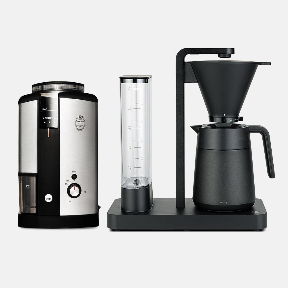 Wilfa Performance Thermo Coffee Maker (Black) and Svart Coffee Grinder (Silver) Bundle